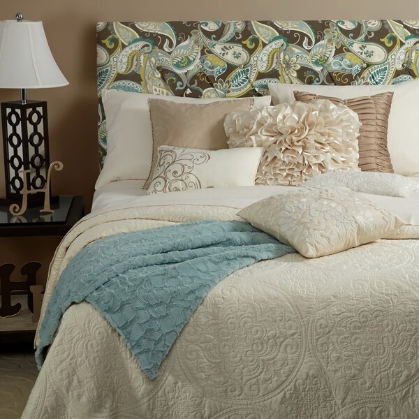 Shop Humble + Haute Halifax Taupe Spa Blue Paisley Diamond Tufted Upholstered Headboard Free