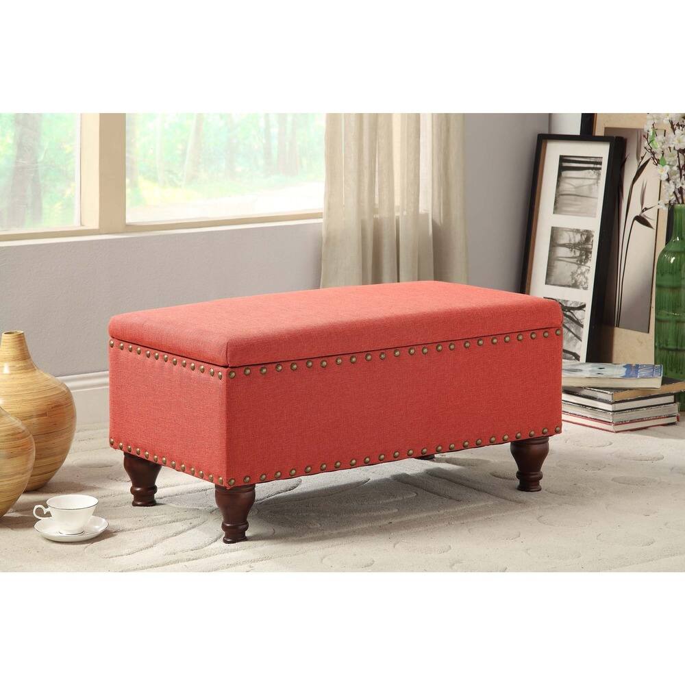 Copper Grove Westfield Red Linen Nailhead Trim Storage Bench