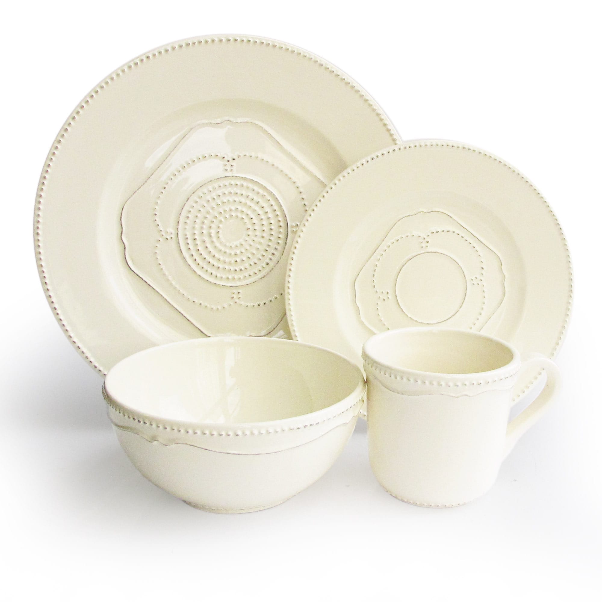 Gabrielle Cream Dotted Earthenware 16 piece Dinnerware Set