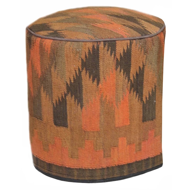 Handmade Western Motif Brown Tribal Pouf Ottoman