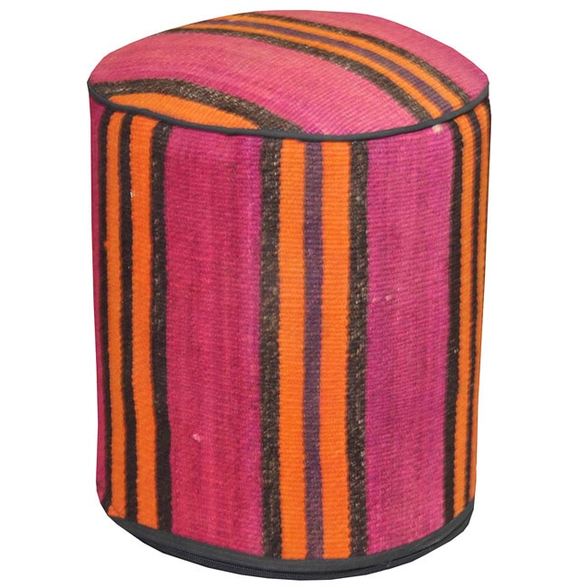 Handmade Stripped Multicolored Wool Ottoman