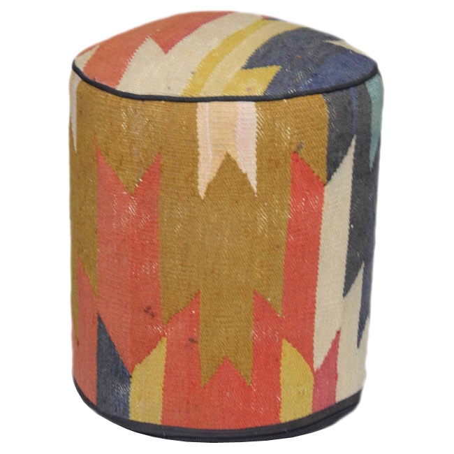 Handmade Nautical Multicolored Wool Ottoman