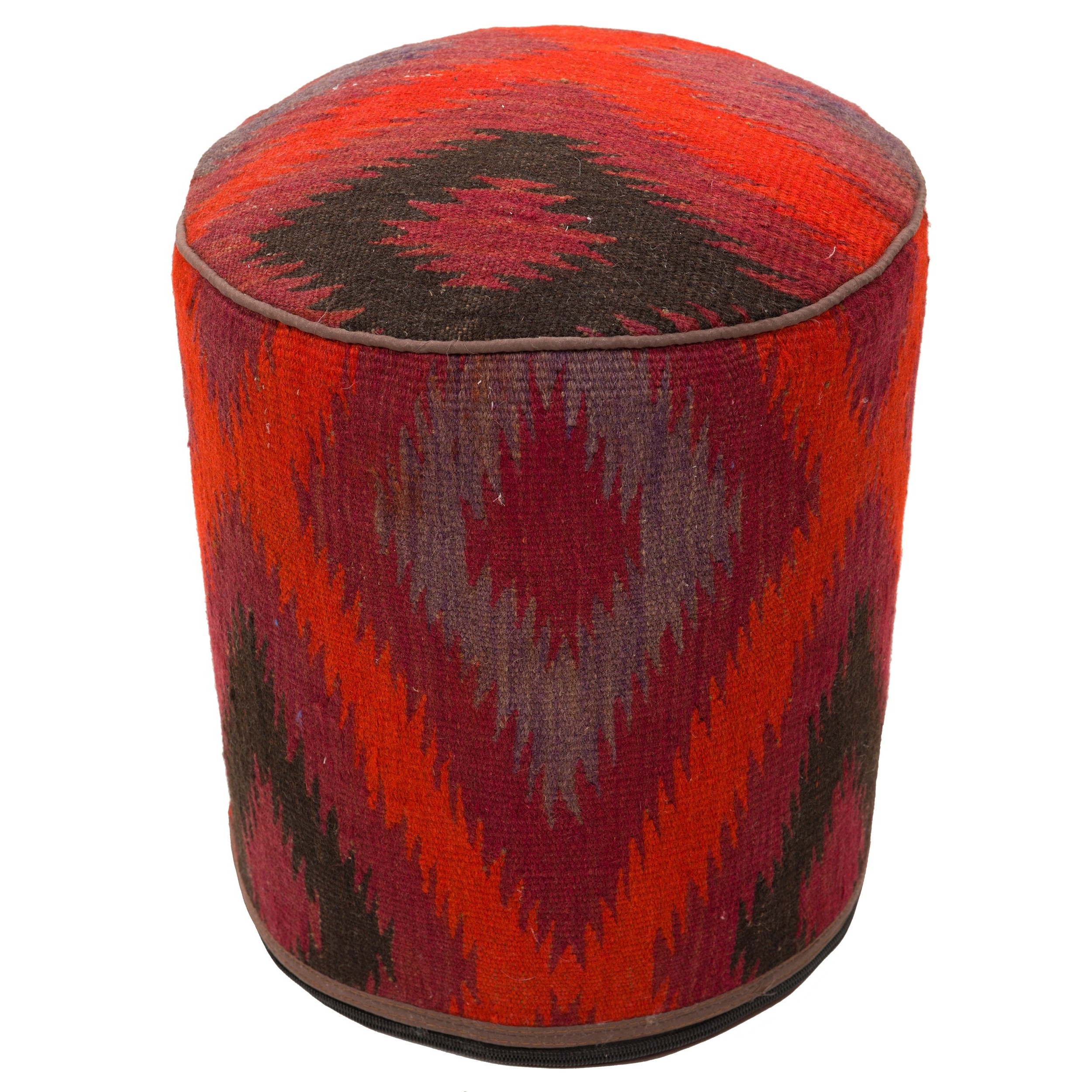 Handmade Multicolored Abstract Wool Pouf Ottoman