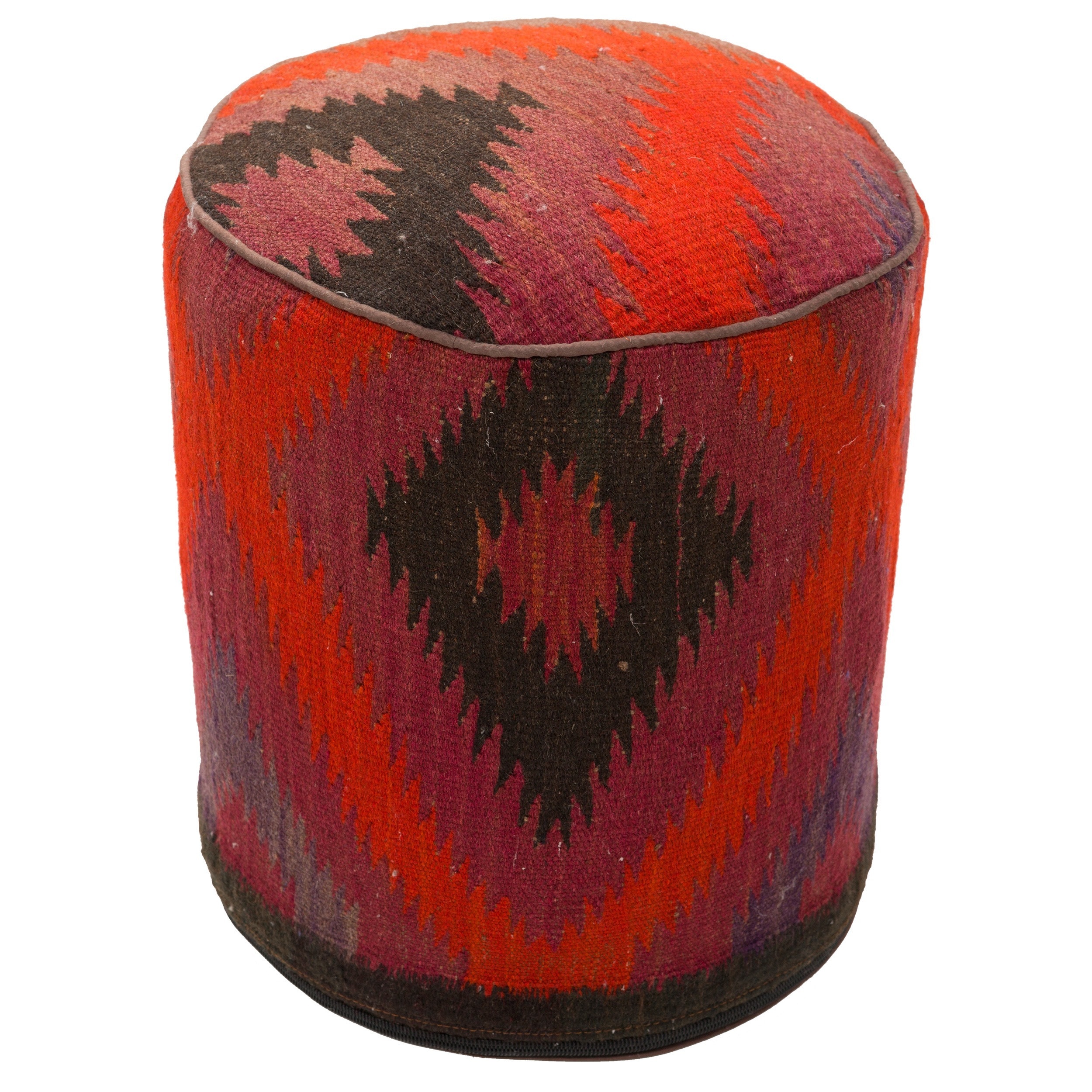 Handmade Multicolored Abstract Diamond Wool Pouf Ottoman