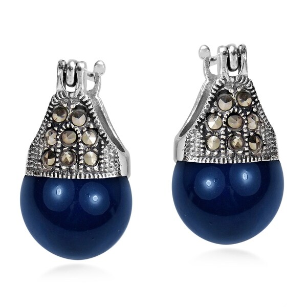 Handmade Vintage Flair Marcasite and Stone .925 Silver Earrings (Thailand)