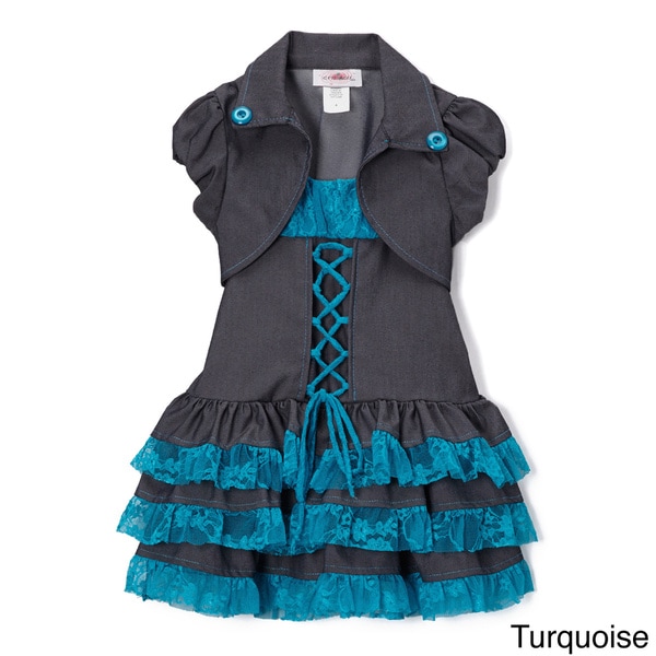 Girls (Toddler) Denim/ Lace Tiered Dress and Shrug Set