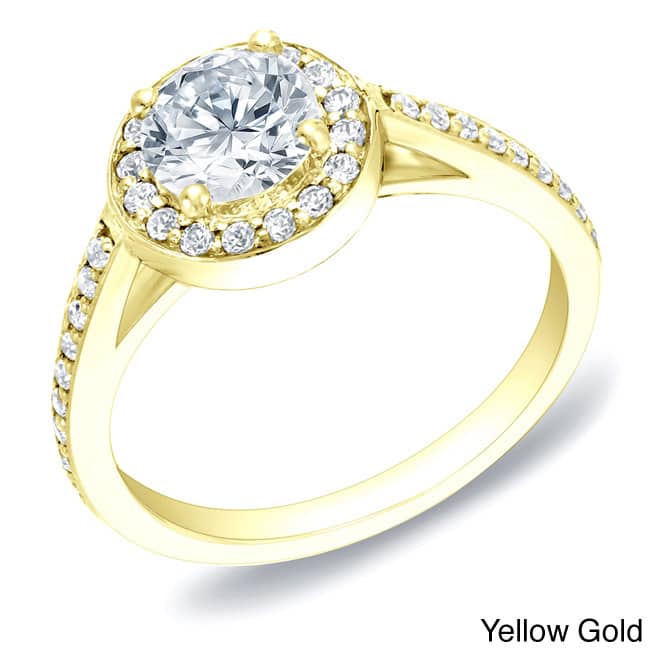 Auriya 14k Gold 1ctw Round Halo Diamond Engagement Ring Certified - Yellow - 4