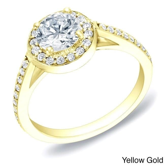 Auriya 14k Gold 1ctw Round Halo Diamond Engagement Ring Certified - Yellow - 9.5