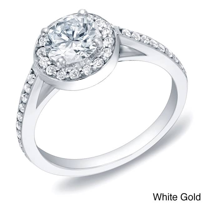 Auriya 14k Gold 1ctw Round Halo Diamond Engagement Ring Certified - White - 4