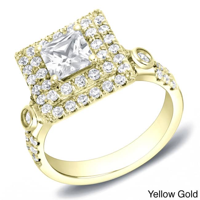 Auriya 14k Gold 2ctw Square Princess-cut Double Halo Diamond Engagement Ring - 4 - Yellow