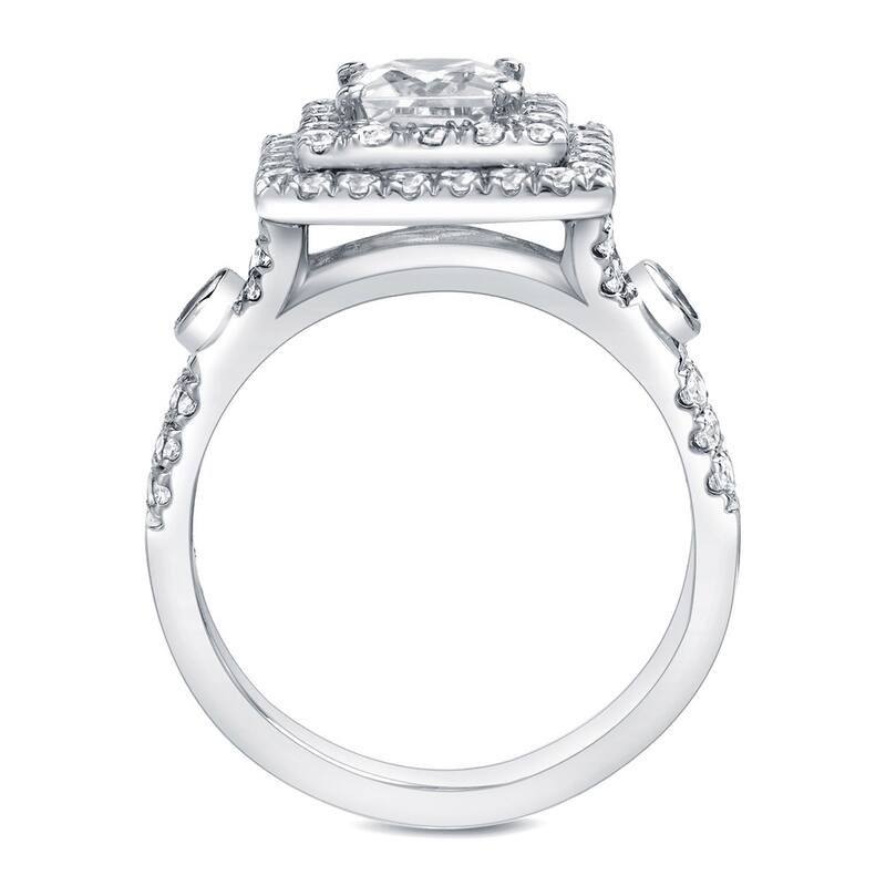 Auriya 14k Gold 2ctw Square Princess-cut Double Halo Diamond Engagement Ring