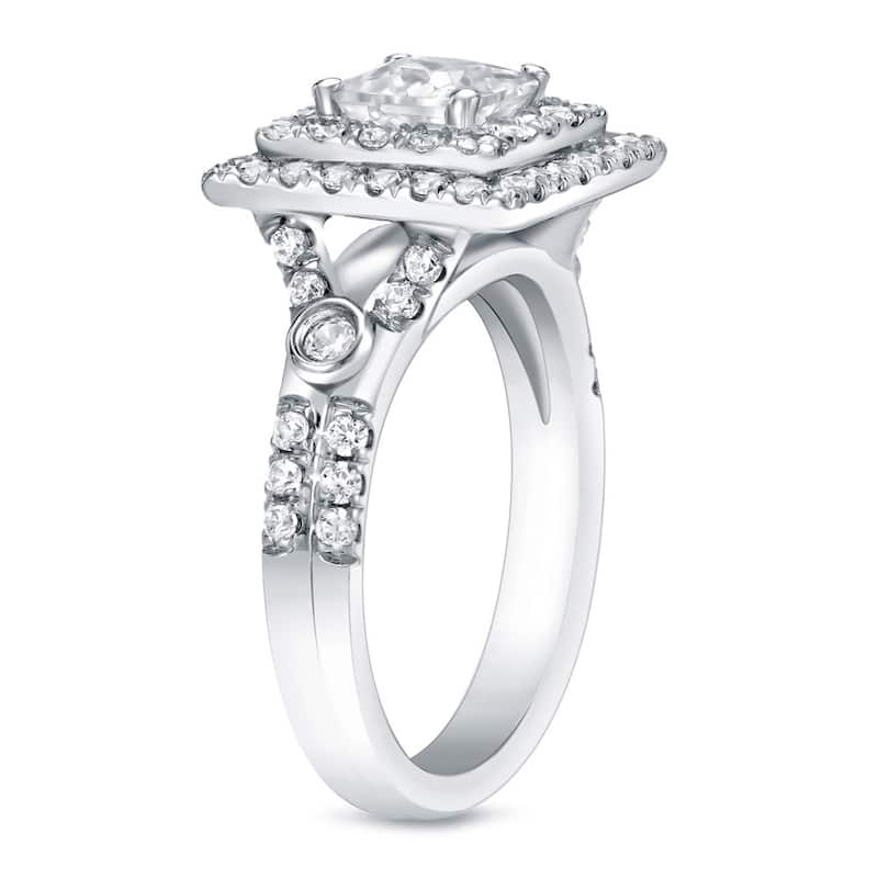 Auriya 14k Gold 2ctw Square Princess-cut Double Halo Diamond Engagement Ring