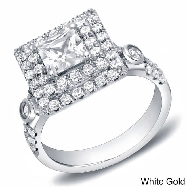 Auriya 14k Gold 2ctw Square Princess-cut Double Halo Diamond Engagement Ring - 4 - White