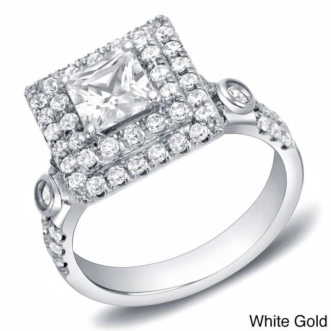 Auriya 14k Gold 2ctw Square Princess-cut Double Halo Diamond Engagement Ring - 10 - White