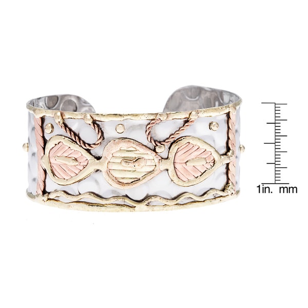 Stainless Steel Mesh Cuff Bangle Bracelet w// CZ Stones Heart Ends Gold Tone