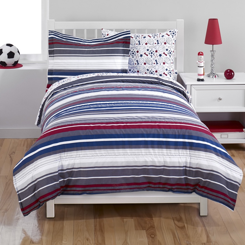 Blue/red Stripe 2 piece Comforter Set