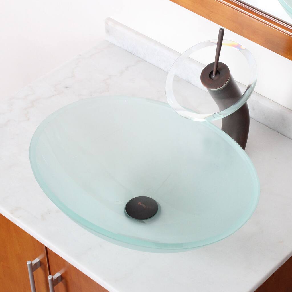 Elite Frosted Tempered Bathroom Oval Glass Vessel Sink
