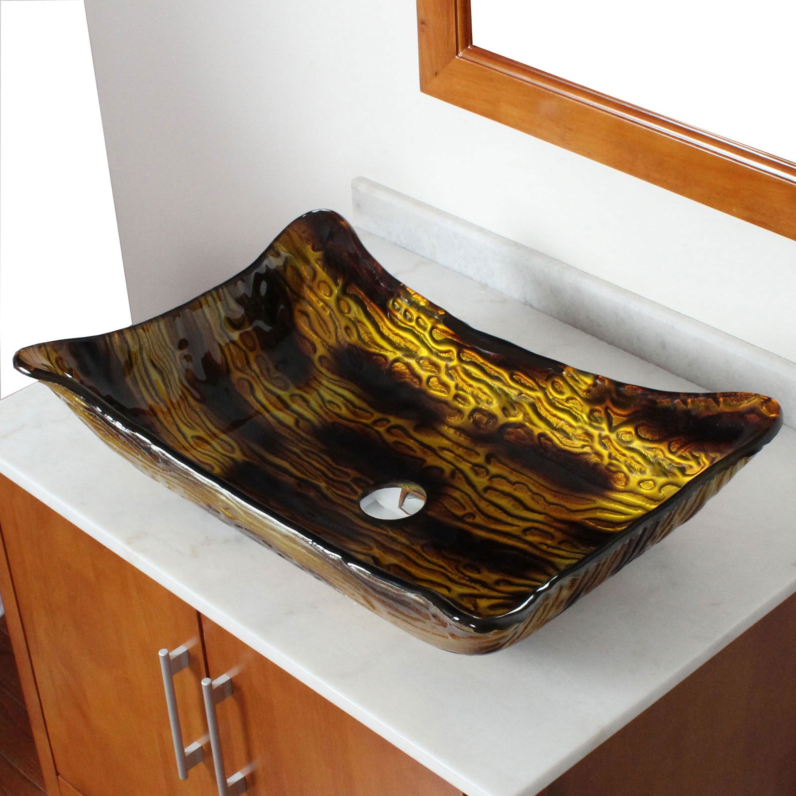 Elite 107e Modern Design Tempered Glass Bathroom Vessel Sink