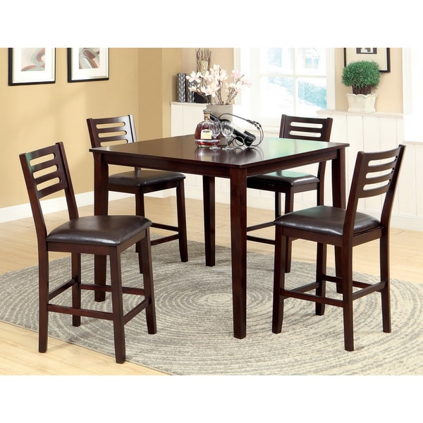 Furniture of America Amazi 5 Piece Counter Height Dining Set, Espresso Furniture of America Dining Sets