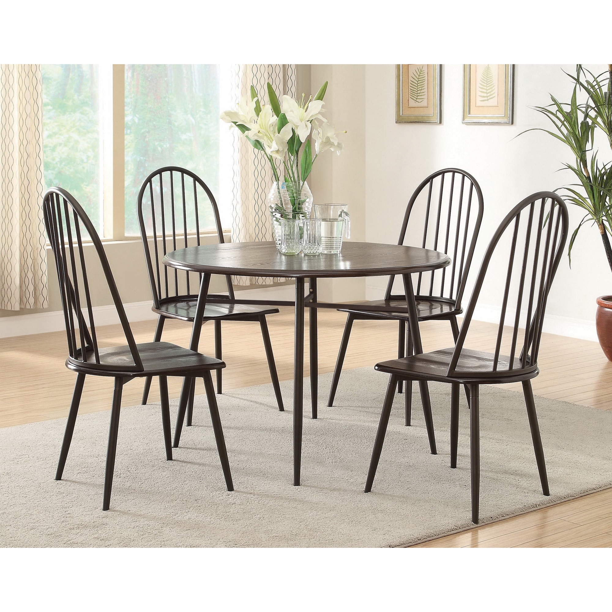 Furniture Of America Furniture Of America Galliant 5 piece Metal   Dark Oak Round Dining Set Black Size 5 Piece Sets