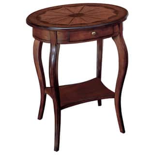 Handmade Oval End Table with Wood Inlay