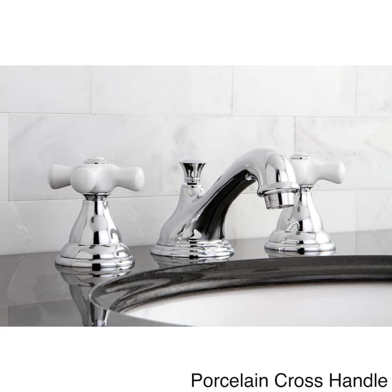 Kingston Brass Contemporary Polished Chrome Widespread Bathroom Faucet - Porcelain Cross Handle