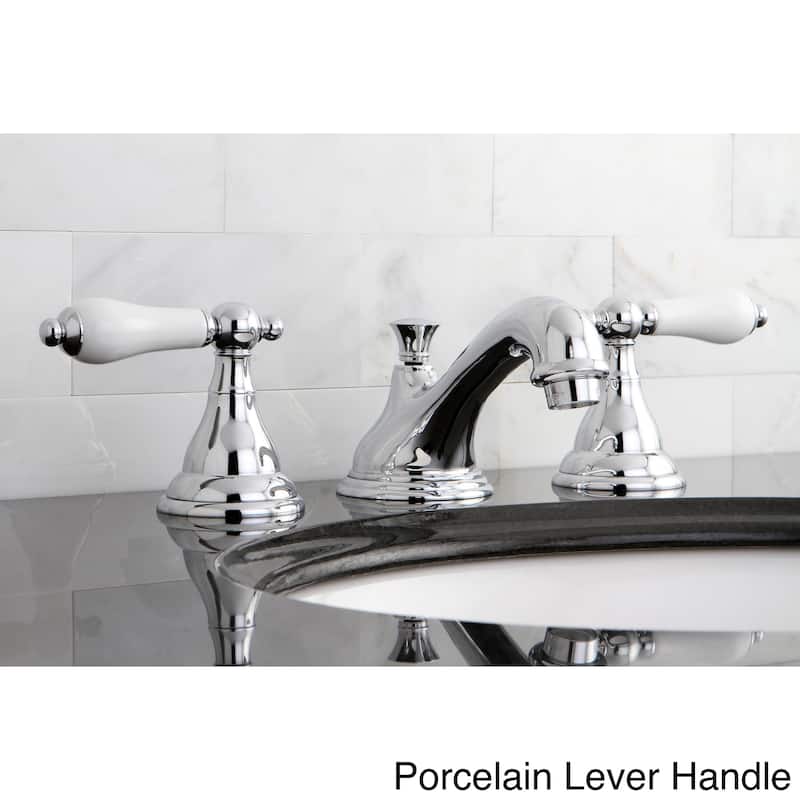 Kingston Brass Contemporary Polished Chrome Widespread Bathroom Faucet - Porcelain Lever Handle