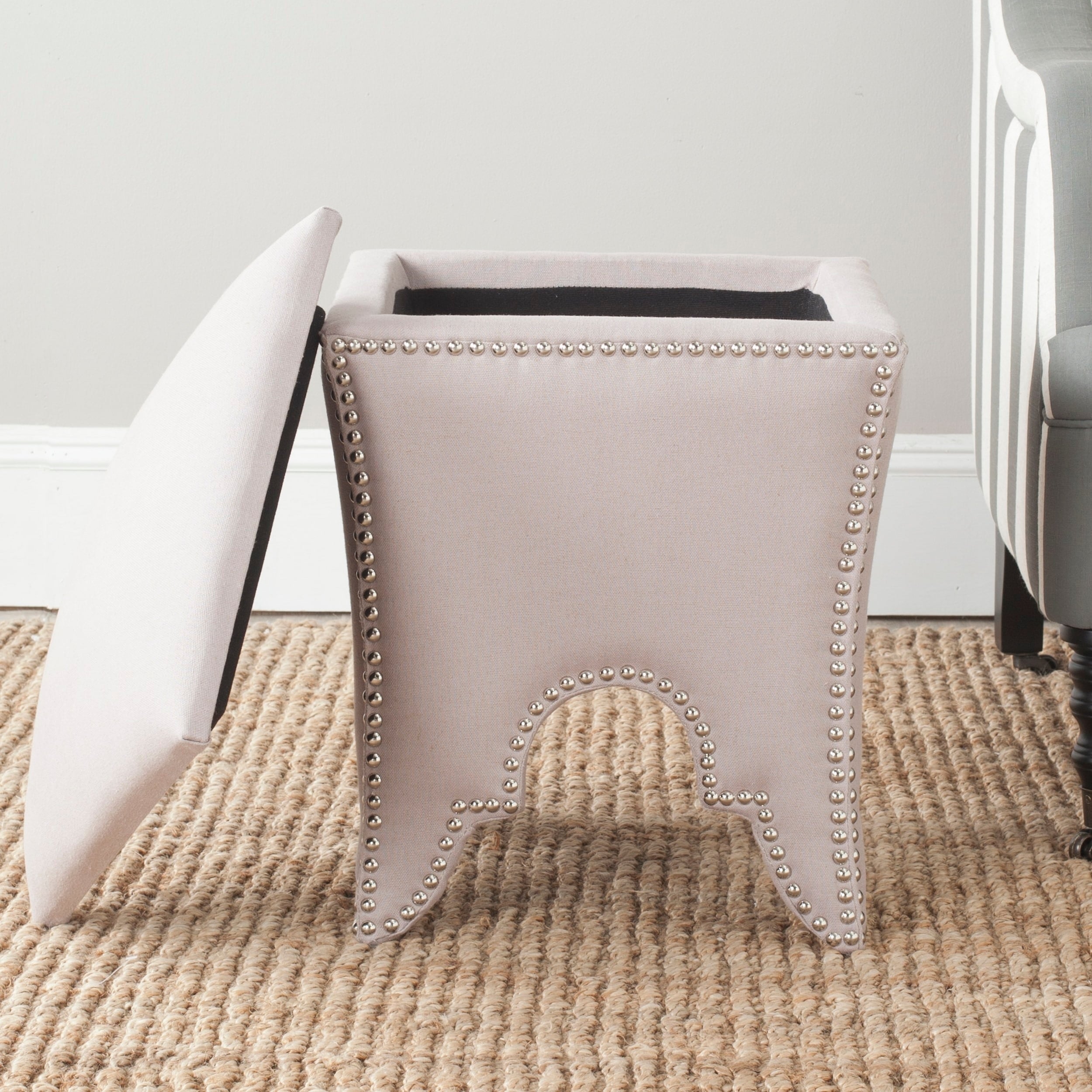 Safavieh Deidra Taupe Linen Ottoman (TaupeMaterials Wood and Linen FabricDimensions 21.1 inches high x 16.1 inches wide x 21.1 inches deepThis product will ship to you in 1 box.Furniture arrives fully assembled )