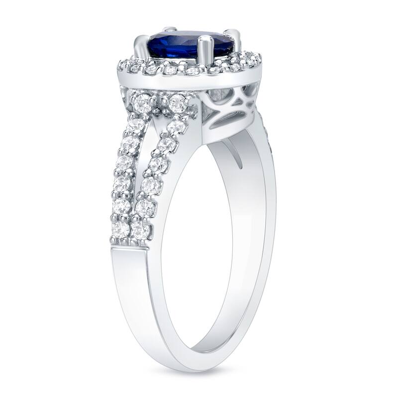 Auriya 1ct TDW Sapphire Oval and 3/5ct TDW Diamond Halo Engagement Ring 14k Gold