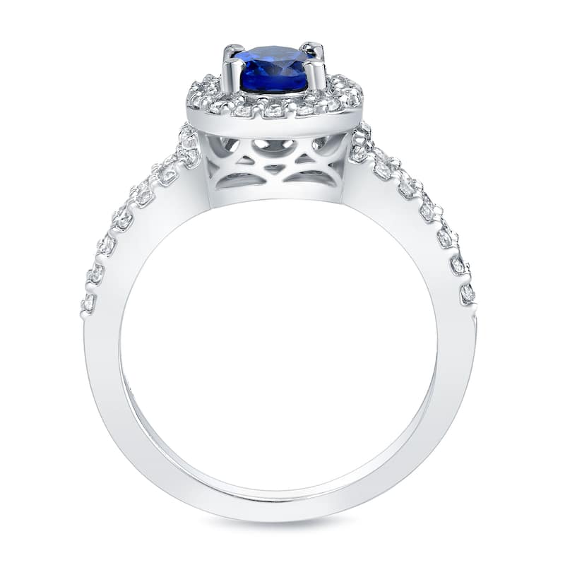 Auriya 1ct TDW Sapphire Oval and 3/5ct TDW Diamond Halo Engagement Ring 14k Gold