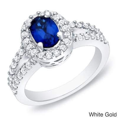 Auriya 1ct TDW Sapphire Oval and 3/5ct TDW Diamond Halo Engagement Ring 14k Gold