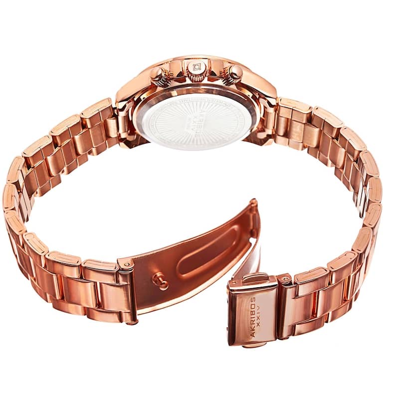 Akribos XXIV Women's Swiss Quartz Diamond-Accented Multifunction Rose-Tone Bracelet Watch