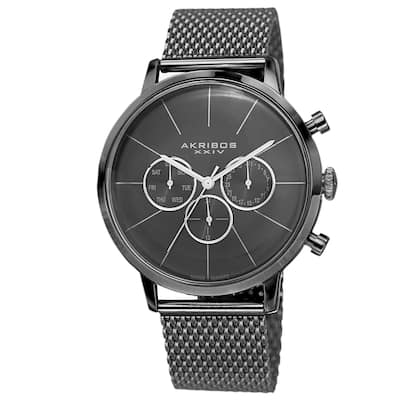 Akribos XXIV Men's Sunray Dial Multifunction Stainless Steel Mesh Black Strap Watch
