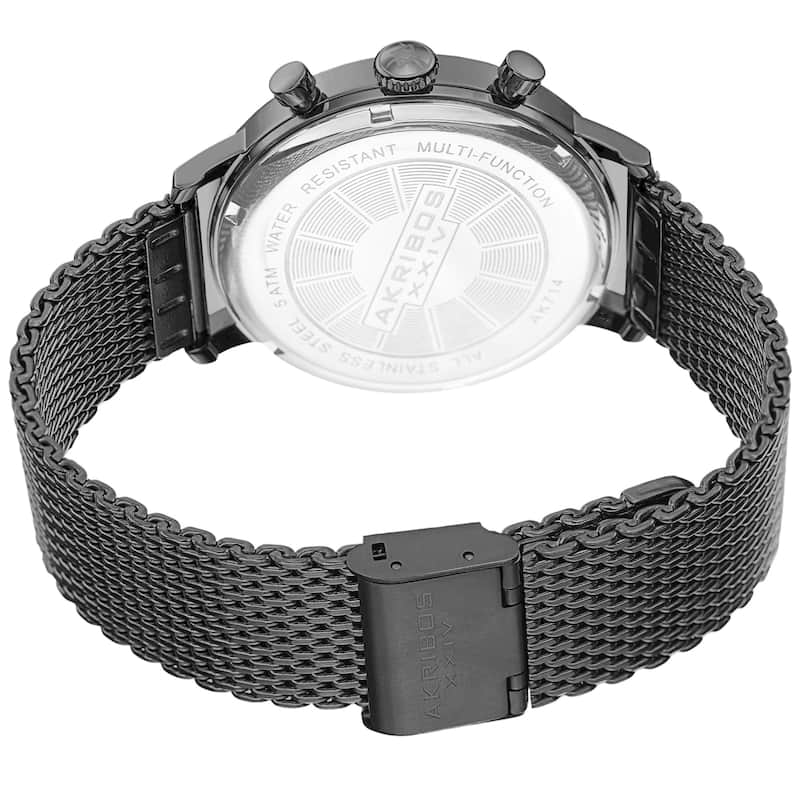 Akribos XXIV Men's Sunray Dial Multifunction Stainless Steel Mesh Black Strap Watch