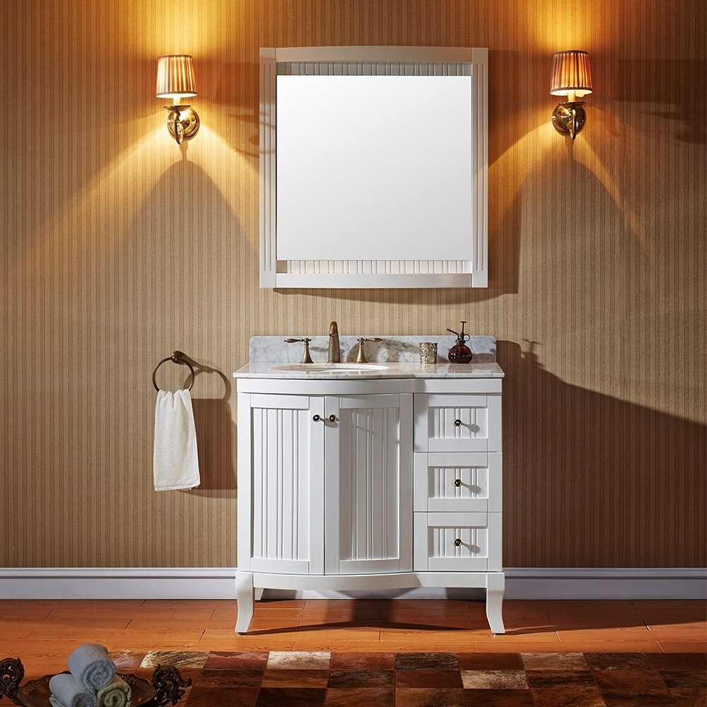 Virtu Virtu Usa Khaleesi 36 Inch Single Sink White Vanity With Carrara White Marble Countertop With Backsplash White Size Single Vanities