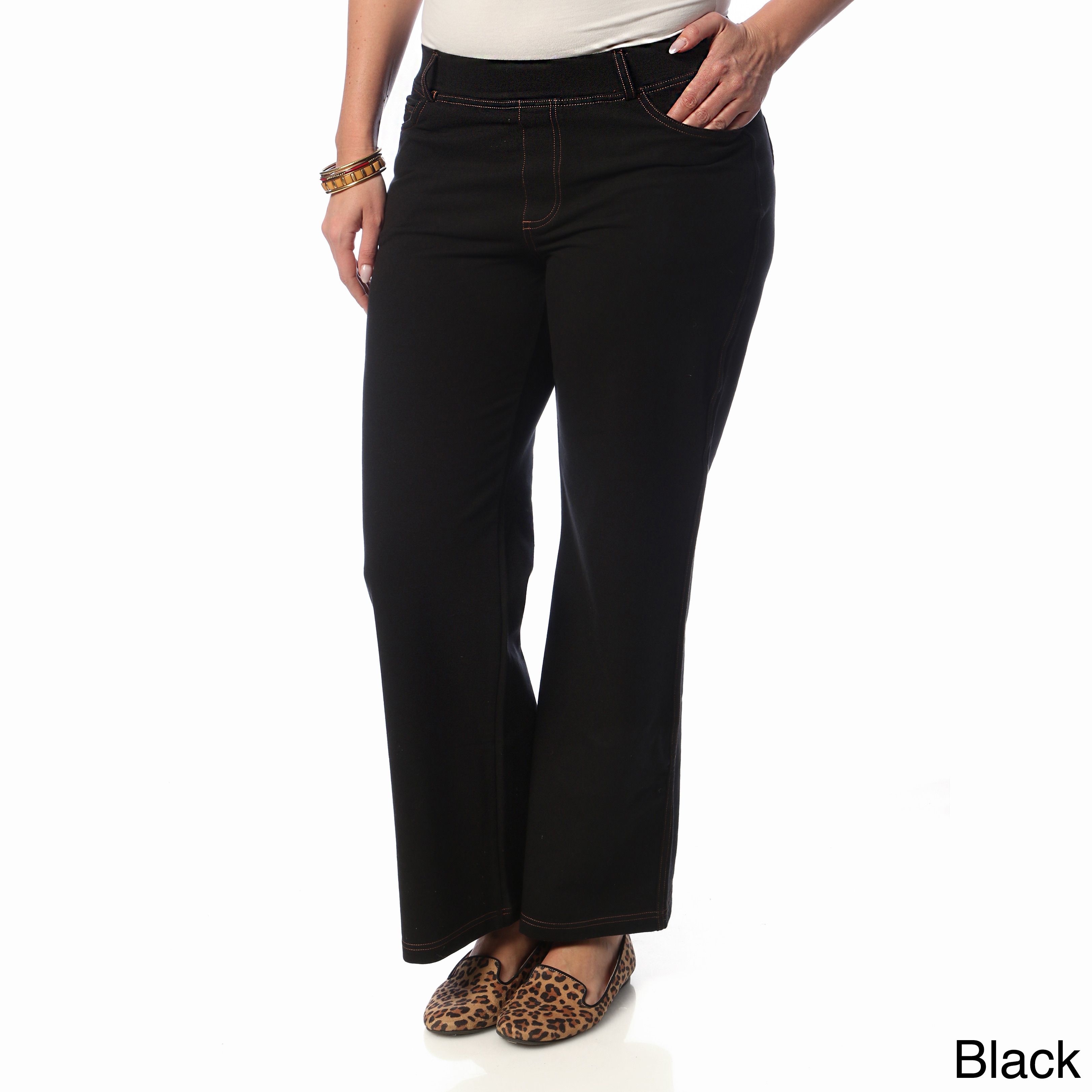 La Cera Women's Plus Size Wide-leg Knit Denim Pants | eBay