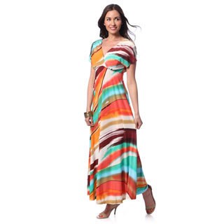 24/7 Comfort Apparel Women's Multicolor Print Flutter Sleeve Maxi Dress