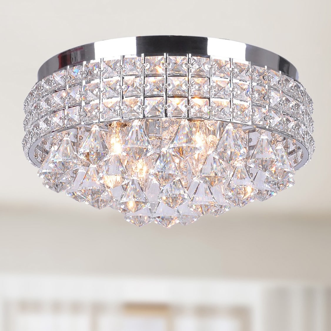 Antonia Ornate Crystal Flush Mount Chandelier In Chrome