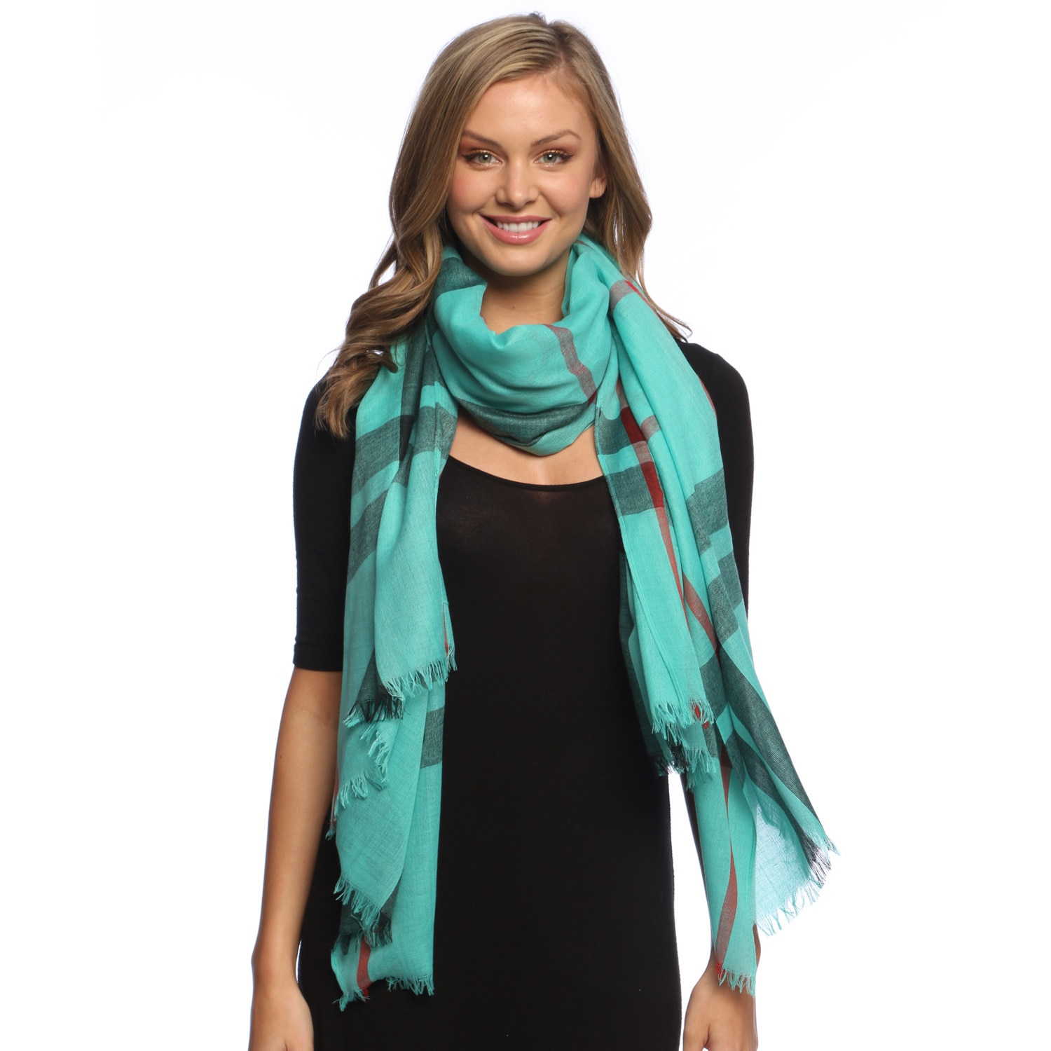 Aqua Checkerboard Plaid Scarf/ Shawl