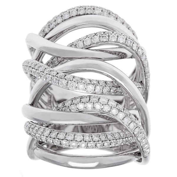 18k White Gold 2 1/4ct TDW Diamond Multi row Crossover Ring (G H, SI2