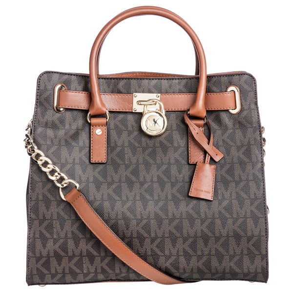 hamilton mk logo satchel bag brown