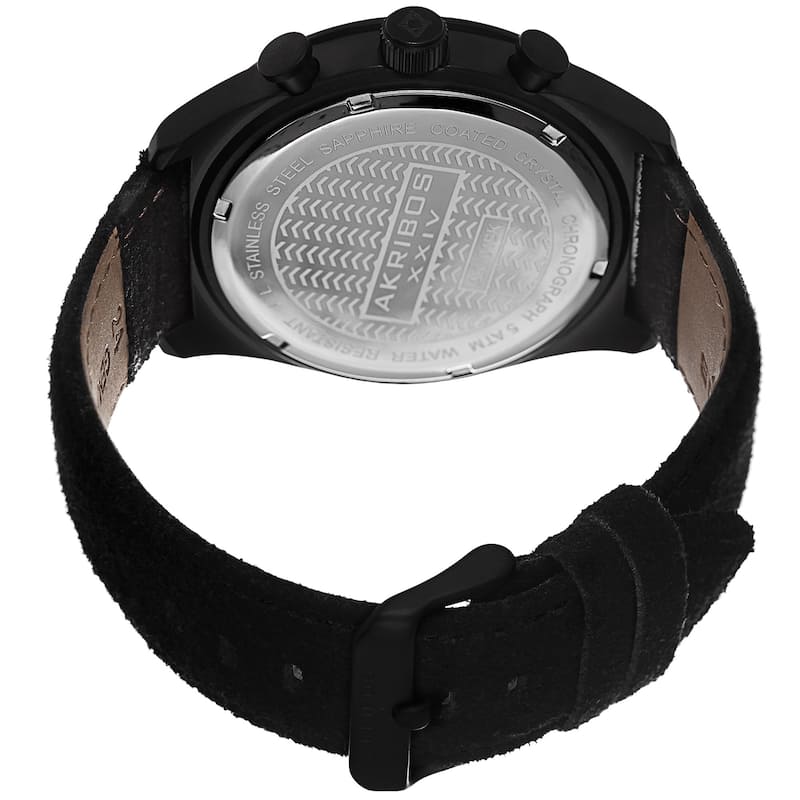 Akribos XXIV Men's Swiss Quartz Chronograph Leather-Suede Black Strap Watch