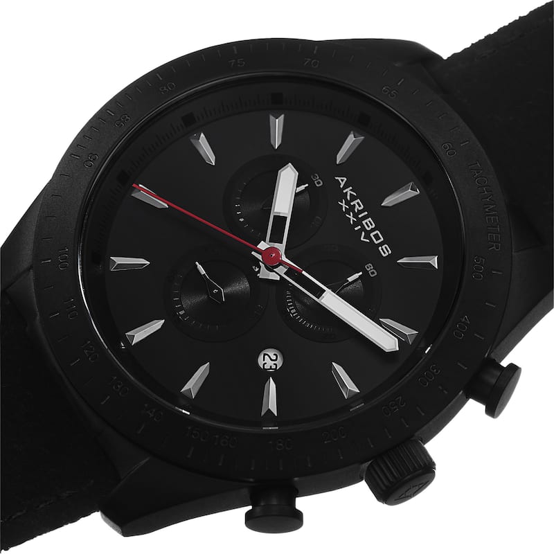 Akribos XXIV Men's Swiss Quartz Chronograph Leather-Suede Black Strap Watch