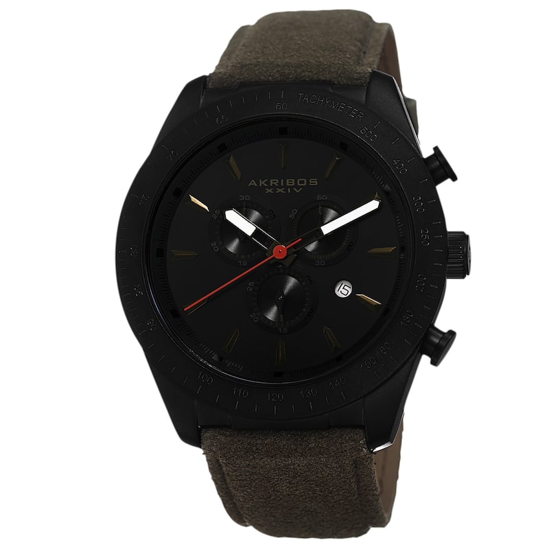 Akribos XXIV Men's Swiss Quartz Chronograph Leather-Suede Green Strap Watch
