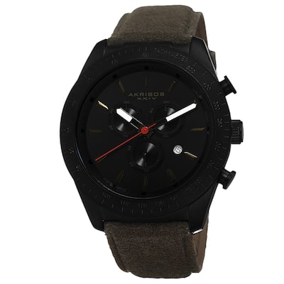Akribos XXIV Men's Swiss Quartz Chronograph Leather-Suede Green Strap Watch