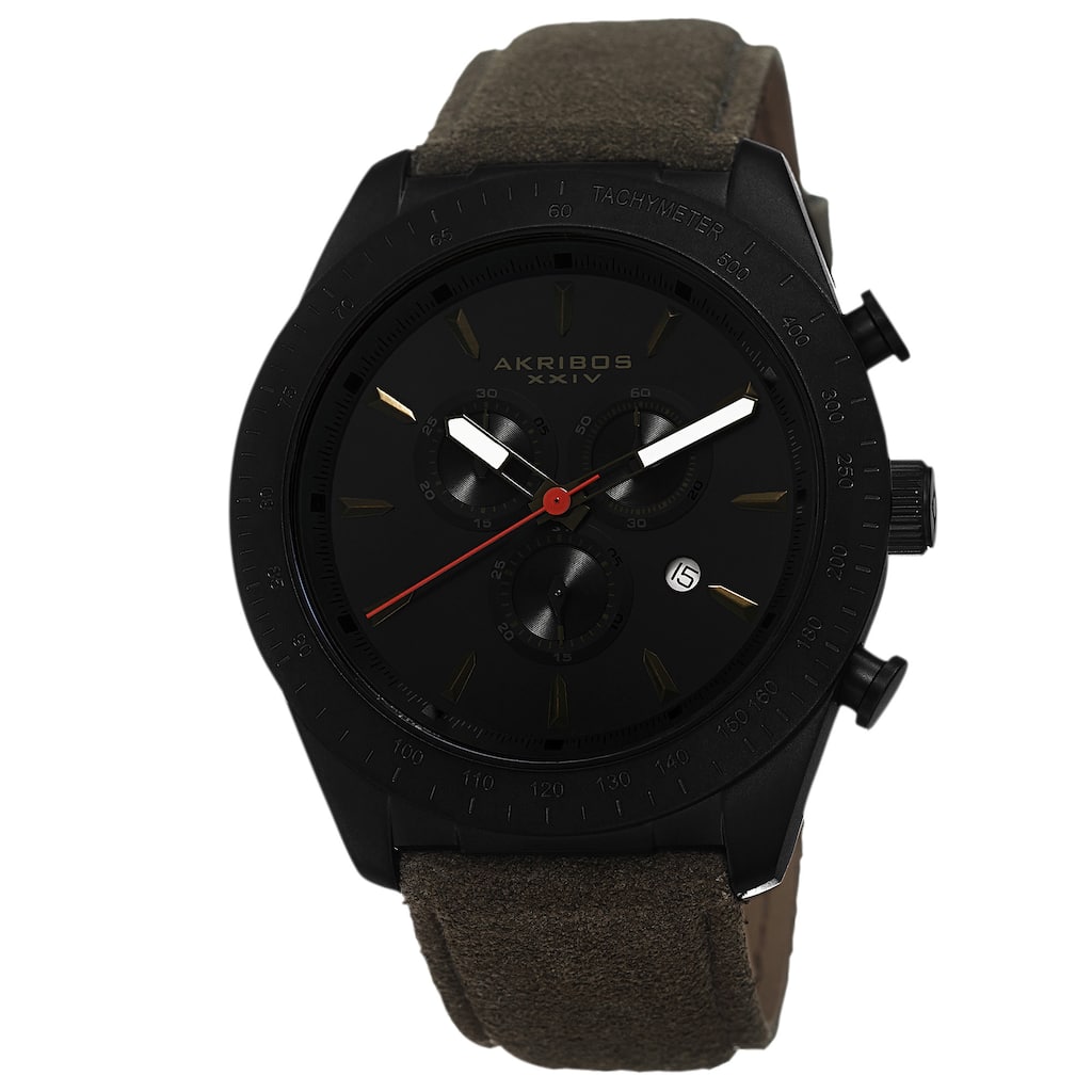 Akribos XXIV Men's Swiss Quartz Chronograph Leather-Suede Green Strap Watch