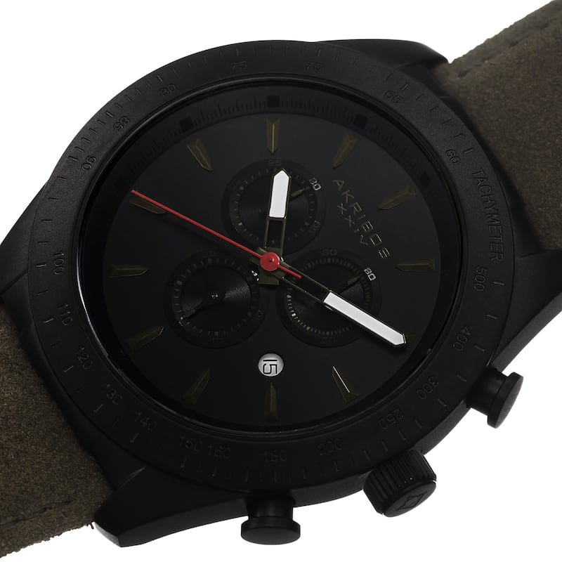 Akribos XXIV Men's Swiss Quartz Chronograph Leather-Suede Green Strap Watch