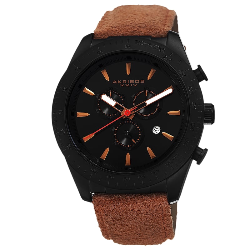Akribos XXIV Men's Swiss Quartz Chronograph Leather-Suede Orange Strap Watch