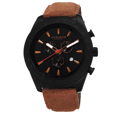 Akribos XXIV Men's Swiss Quartz Chronograph Leather-Suede Orange Strap Watch