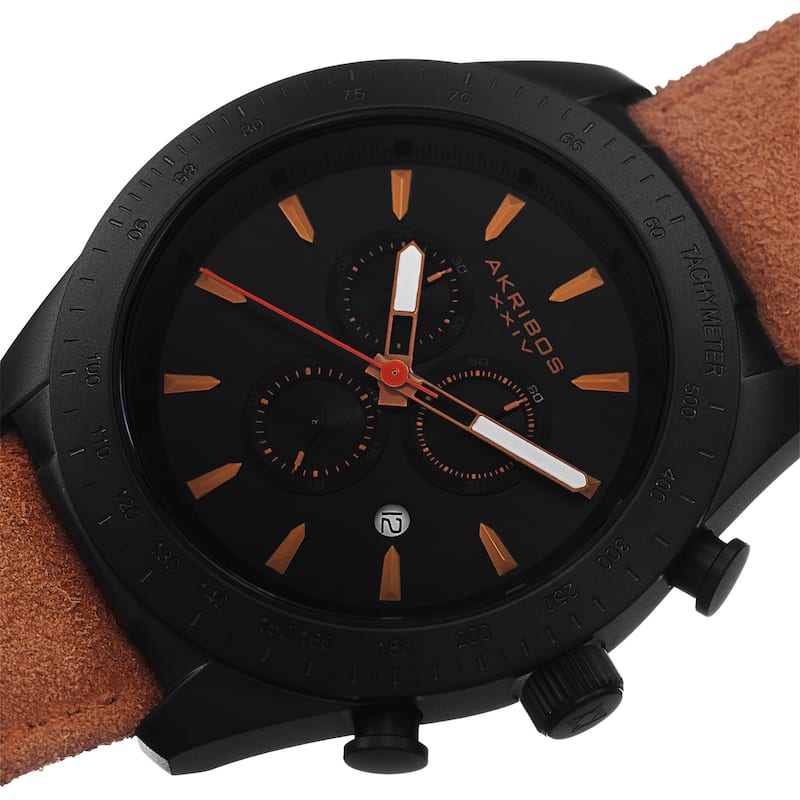 Akribos XXIV Men's Swiss Quartz Chronograph Leather-Suede Orange Strap Watch